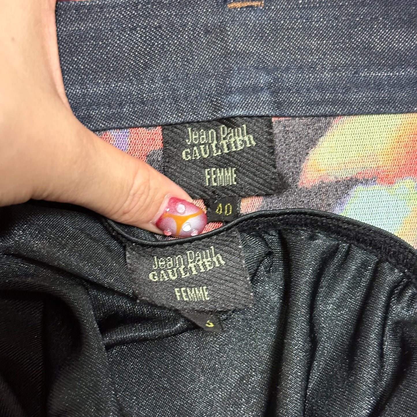 JEAN PAUL GAULTIER Spring Summer 2000 Psychedelic Print Mesh Denim Long Skirt