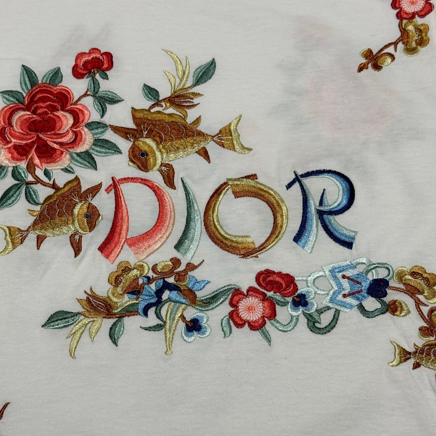 CHRISTIAN DIOR 2002 Oriental Koi Fish Floral Embroidered Tank Top
