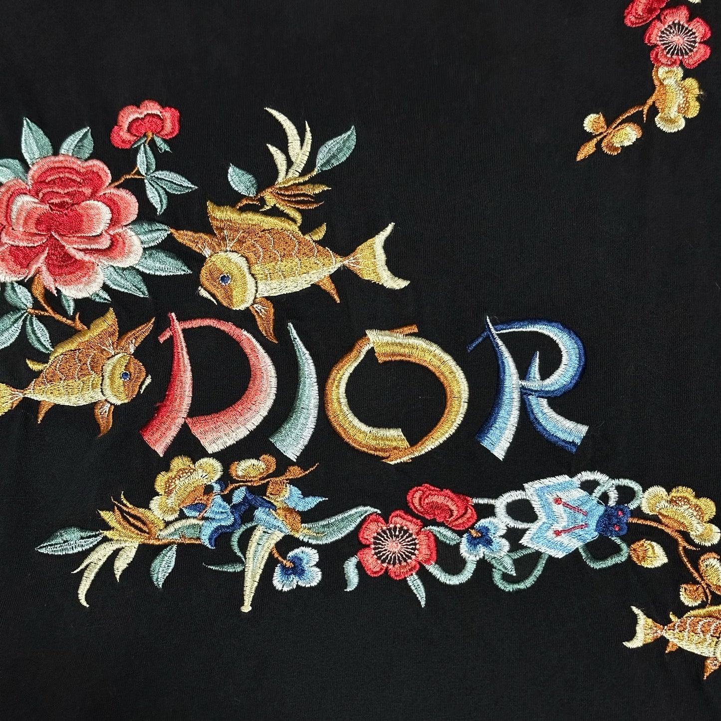 CHRISTIAN DIOR 2002 Oriental Koi Fish Floral Embroidered Tank Top