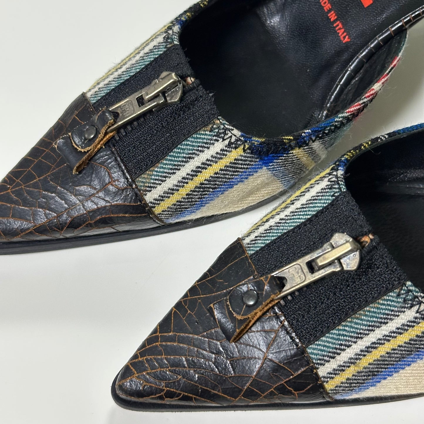MIU MIU Cracked Leather Checkered Mules