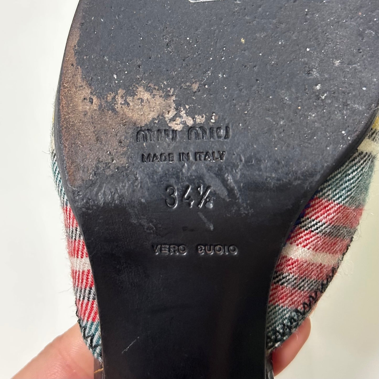 MIU MIU Cracked Leather Checkered Mules