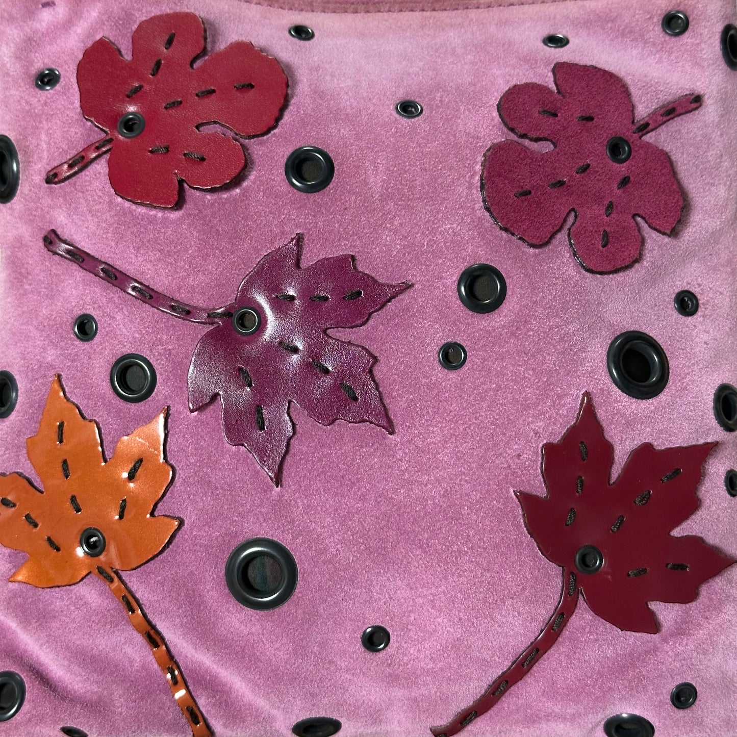PRADA Fall Winter 1999 Appliqué Leaves Suede and Mesh Shoulder Bag