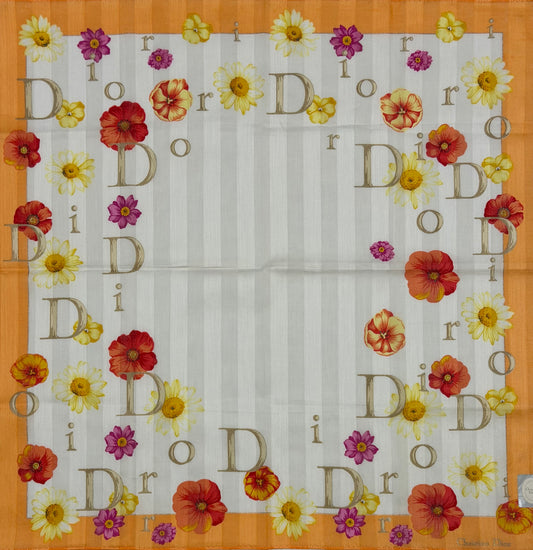 CHRISTIAN DIOR Vintage Floral Logo Striped Cotton Scarf