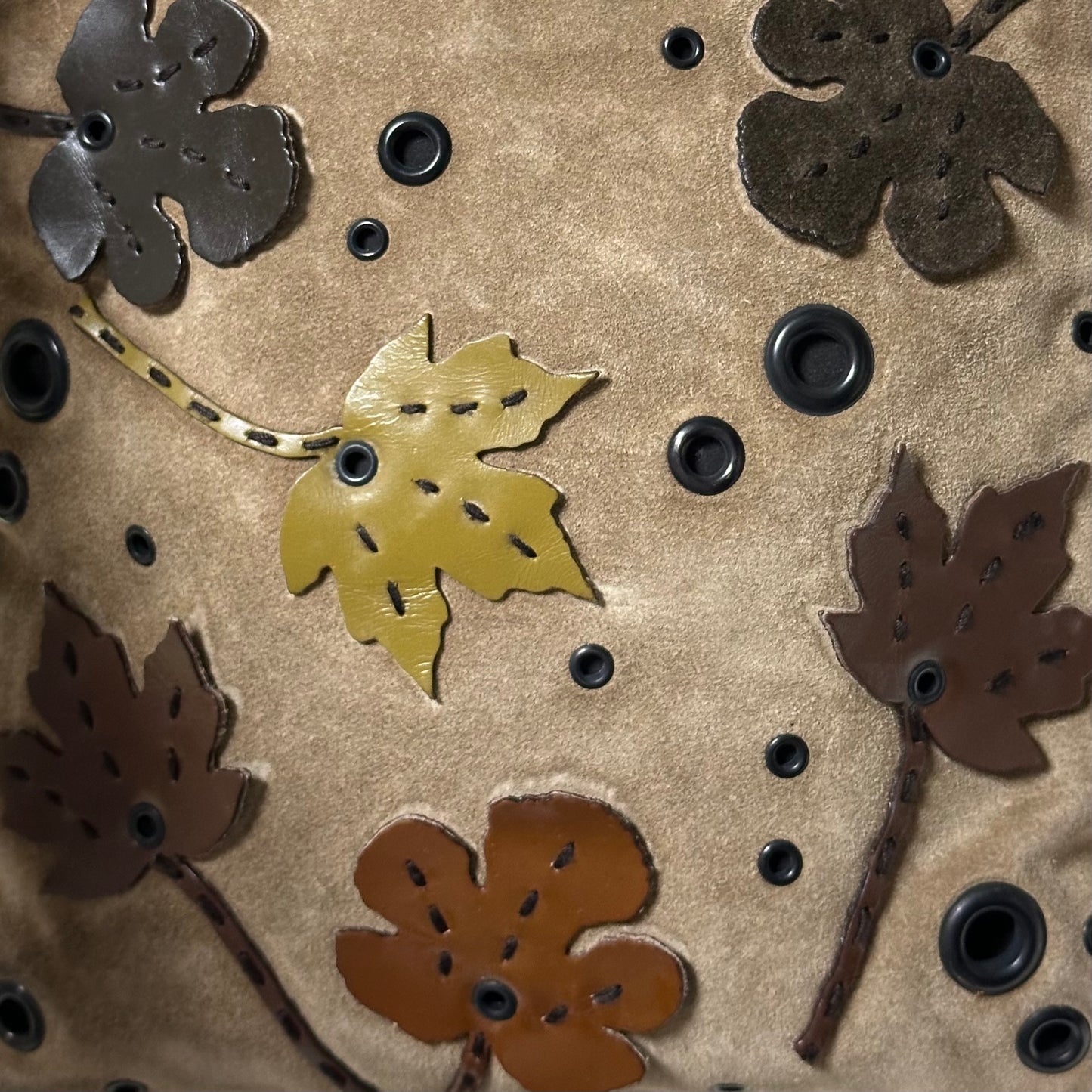 PRADA Fall Winter 1999 Appliqué Leaves Suede and Mesh Hand Bag