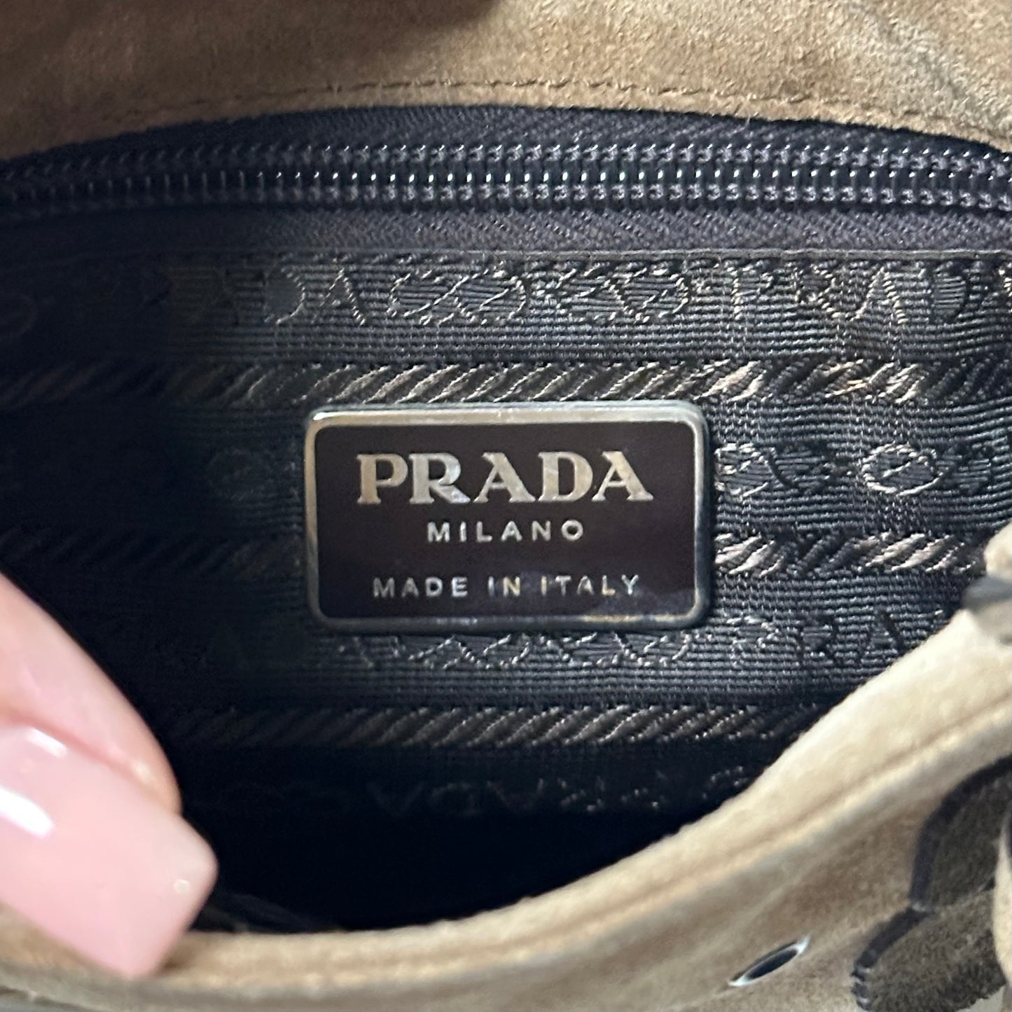 PRADA Fall Winter 1999 Appliqué Leaves Suede and Mesh Hand Bag