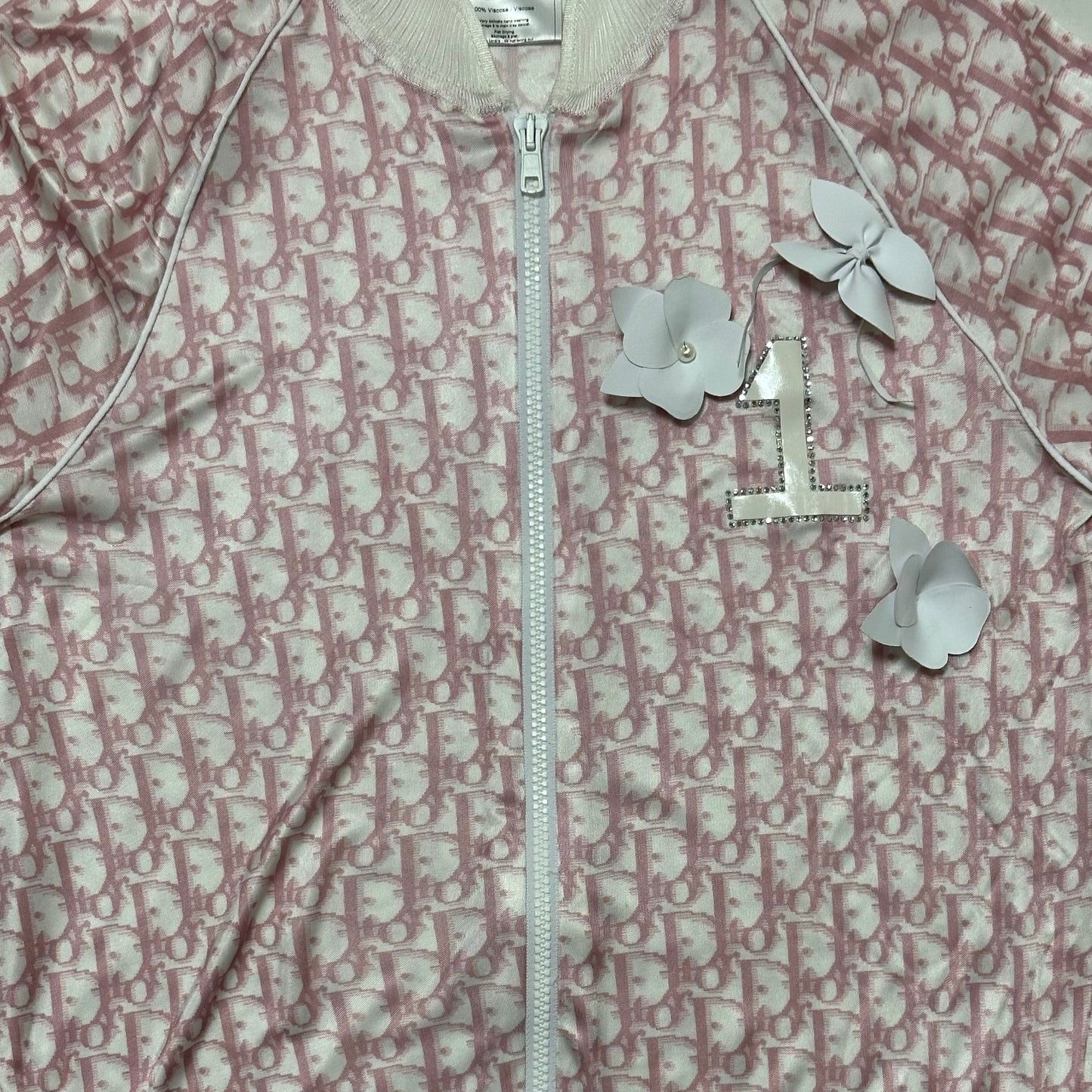 CHRISTIAN DIOR Spring Summer 2004 Trotter Print Swarovski No. 1 Flower Zip Up Jacket