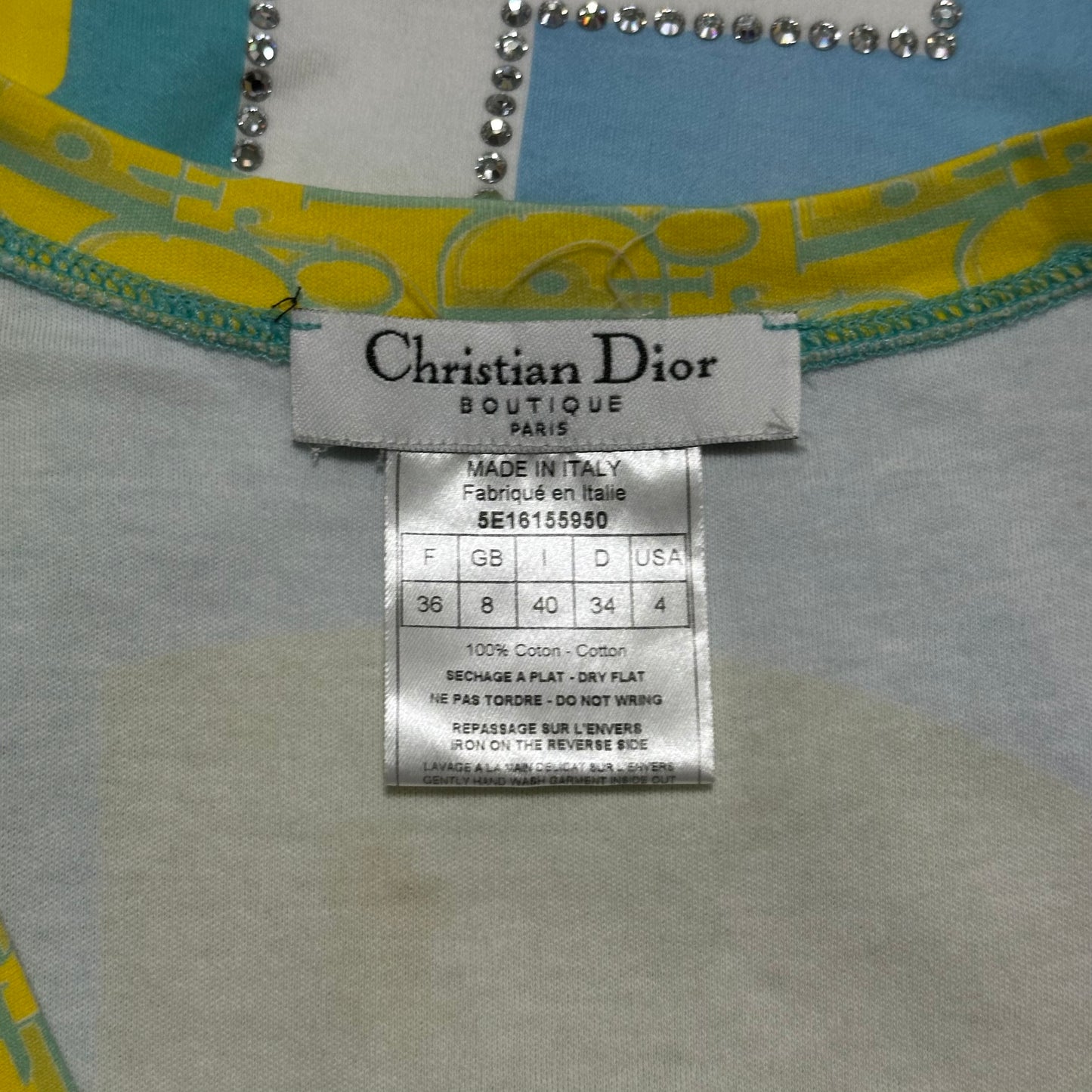 CHRISTIAN DIOR Spring Summer 2005 Trotter Patchwork Print Swarovski T-Shirt
