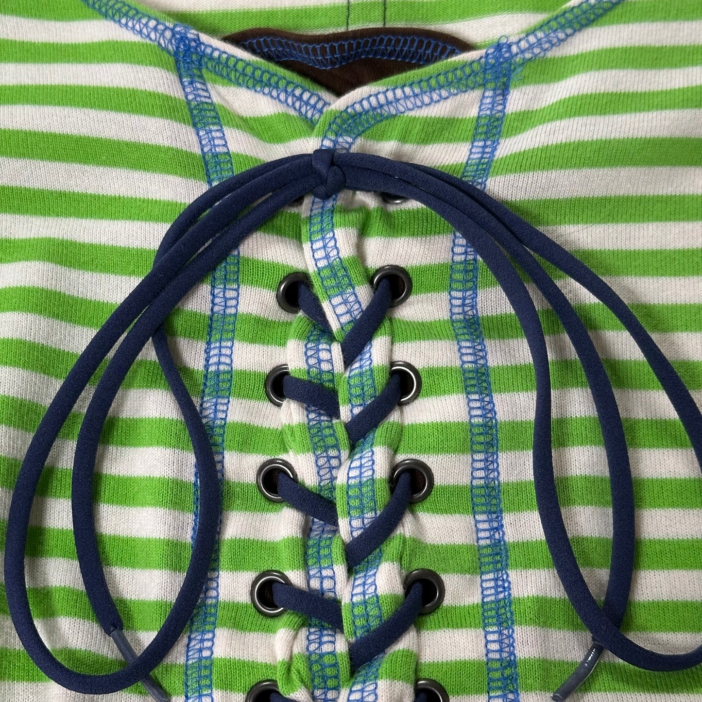 ISSEY MIYAKE Spring Summer 2004 Laced Up Striped T-Shirt