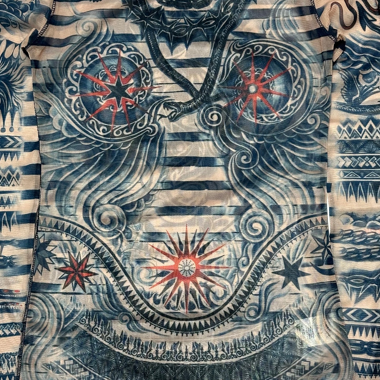 JEAN PAUL GAULTIER × LINDEX 2014 Tattoo Print Mesh Long Sleeve T-Shirt