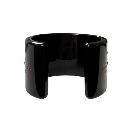CHRISTIAN DIOR 2004 Black Lucite Cuff Bracelet with Red Rhinestones