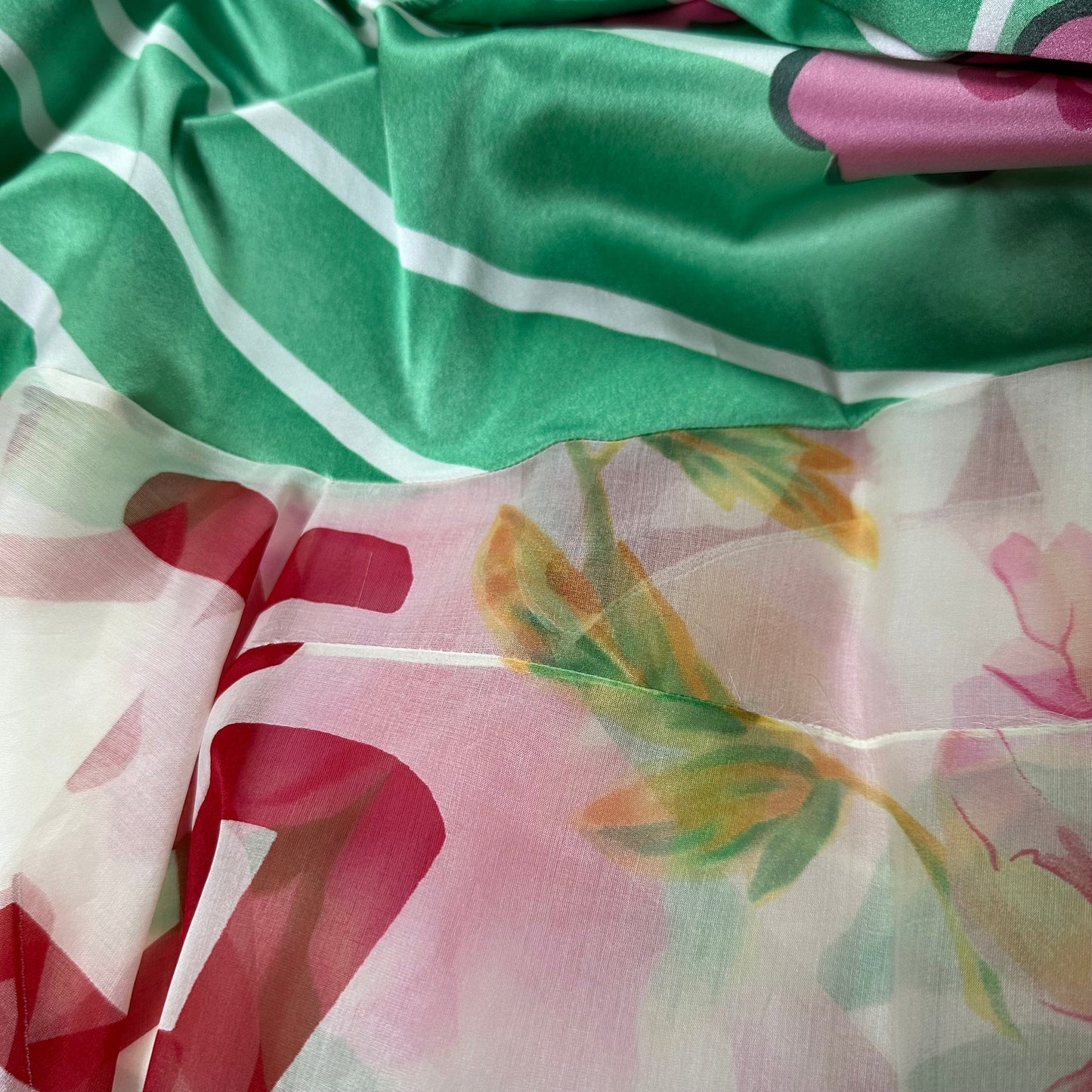 CHRISTIAN DIOR Fall Winter 2003 Koi Floral Print Silk Sheer Long Skirt