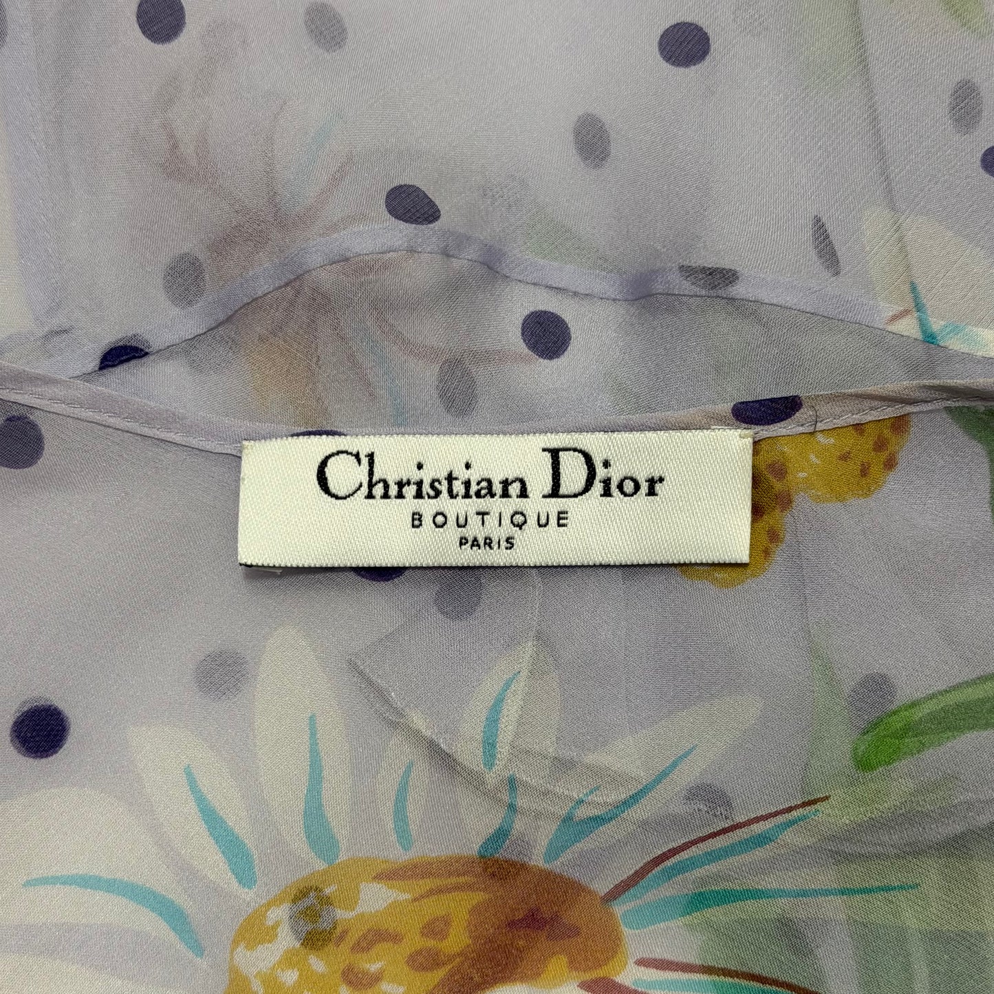 CHRISTIAN DIOR Vintage Marguerite Floral & Polka Dot Silk Chiffon Wrap Blouse