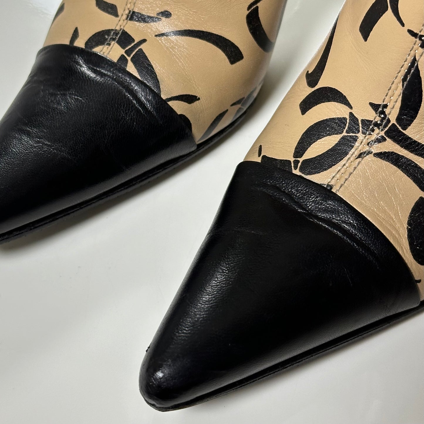 CHANEL Fall Winter 2000 Monogram CC Logo Pointed Toe Ankle Boots
