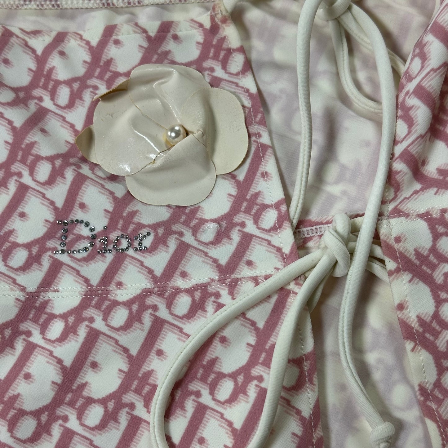 CHRISTIAN DIOR Trotter Monogram Flower Swarovski Logo Pareo Wraparound Mini Skirt