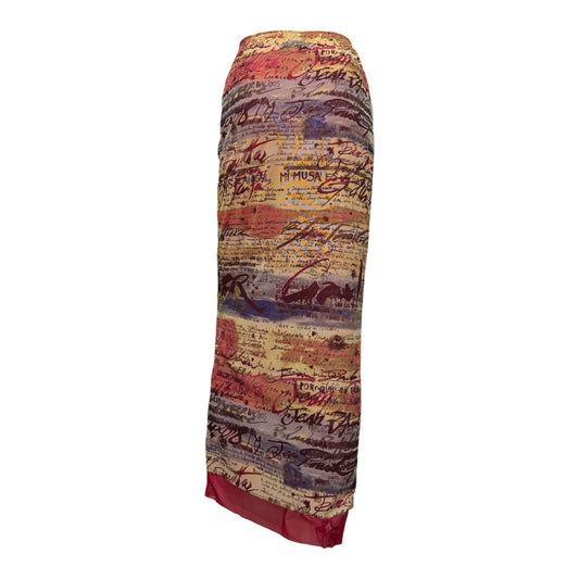 JEAN PAUL GAULTIER Spring Summer 1998 Text Calligraphy Spanish Mesh Maxi Skirt