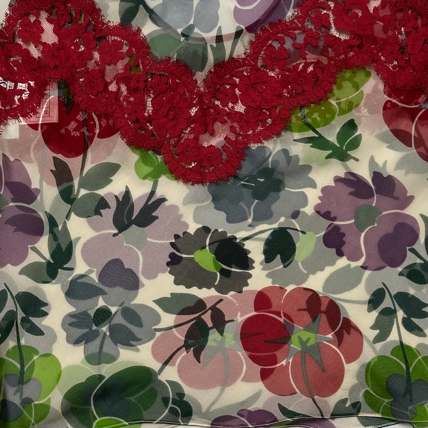 CHRISTIAN DIOR Fall Winter 2001 Floral Print Silk Tank Top with Lace Panel