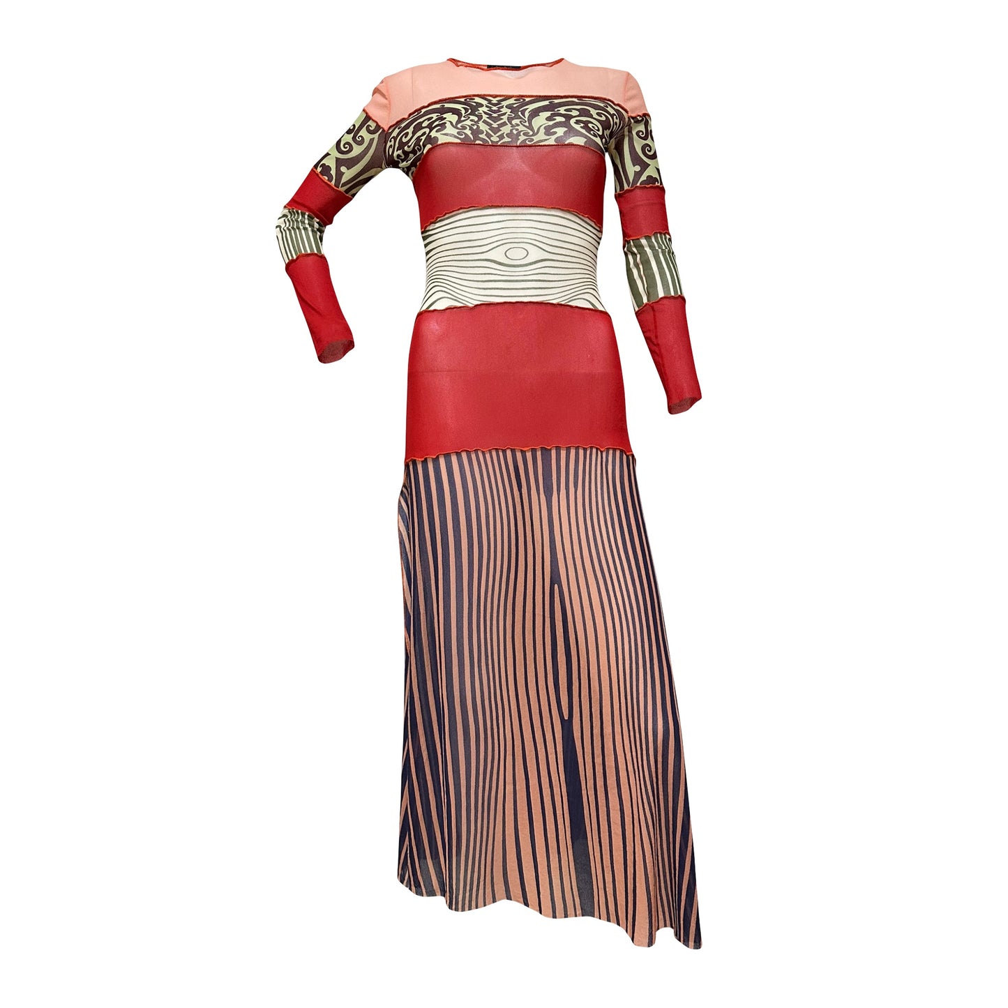 JEAN PAUL GAULTIER Spring Summer 1996 Cyberbaba Mesh Patchwork Optical Illusion Long Dress
