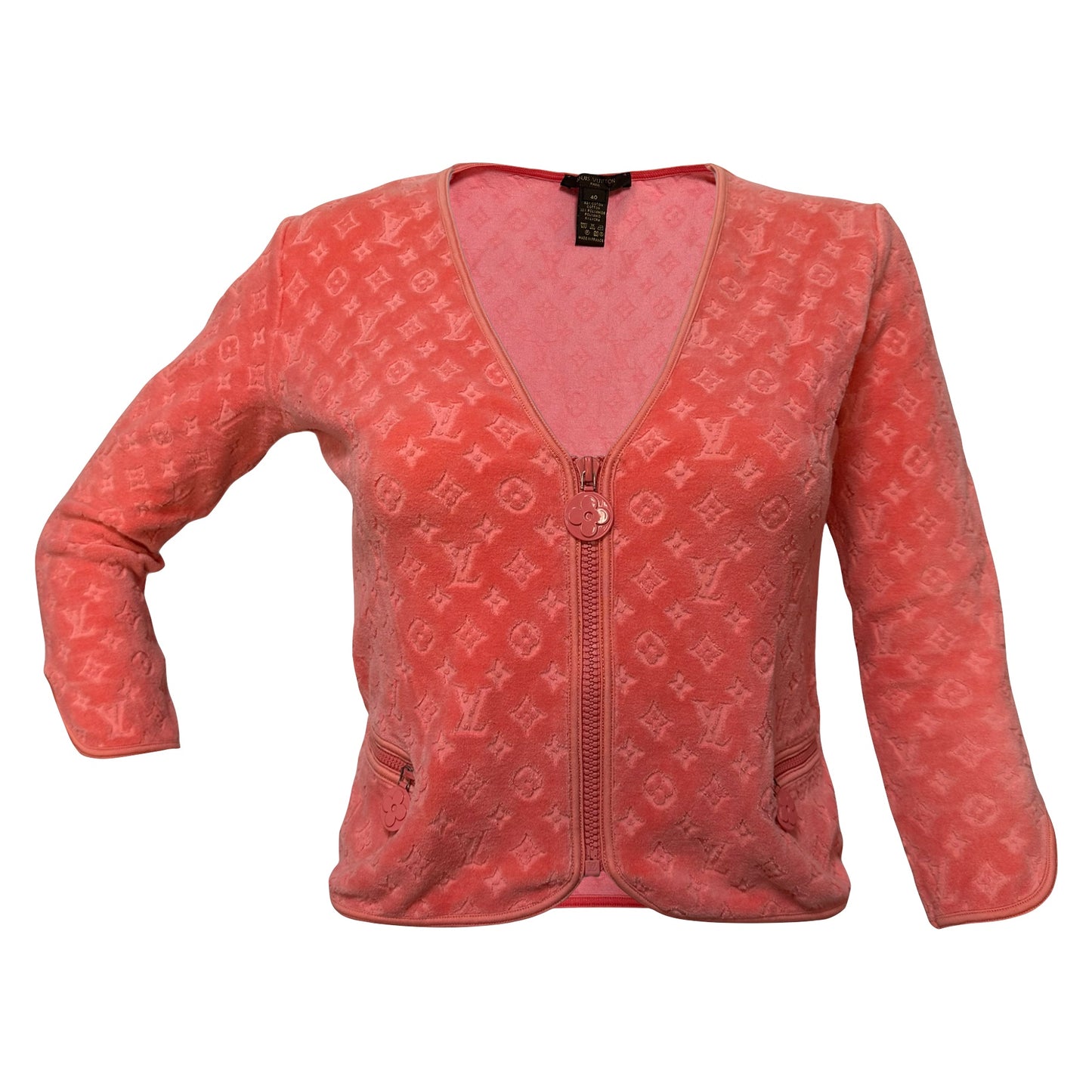 LOUIS VUITTON Terry Cloth Monogram Three-Quarter Sleeve Cardigan