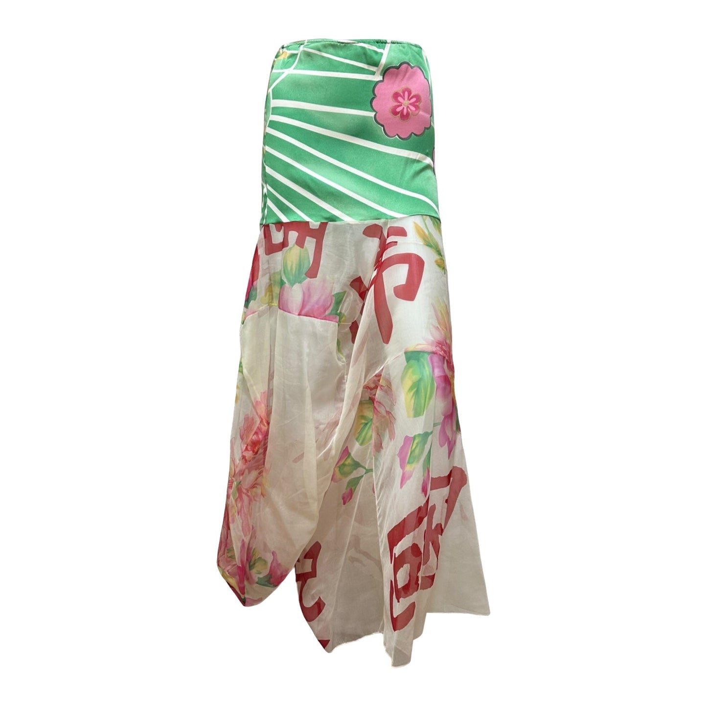 CHRISTIAN DIOR Fall Winter 2003 Koi Floral Print Silk Sheer Long Skirt