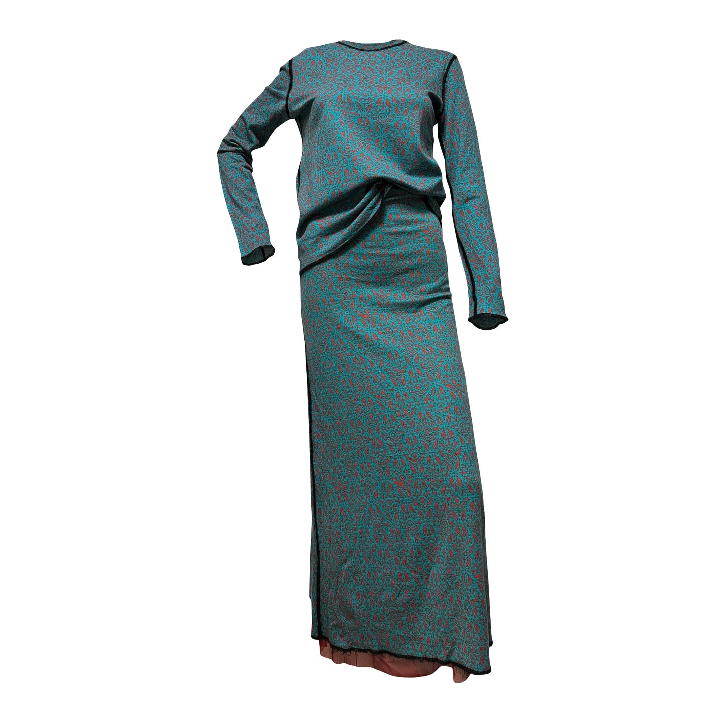 JEAN PAUL GAULTIER Long Sleeve T-Shirt and High Waisted Maxi Skirt Set Up