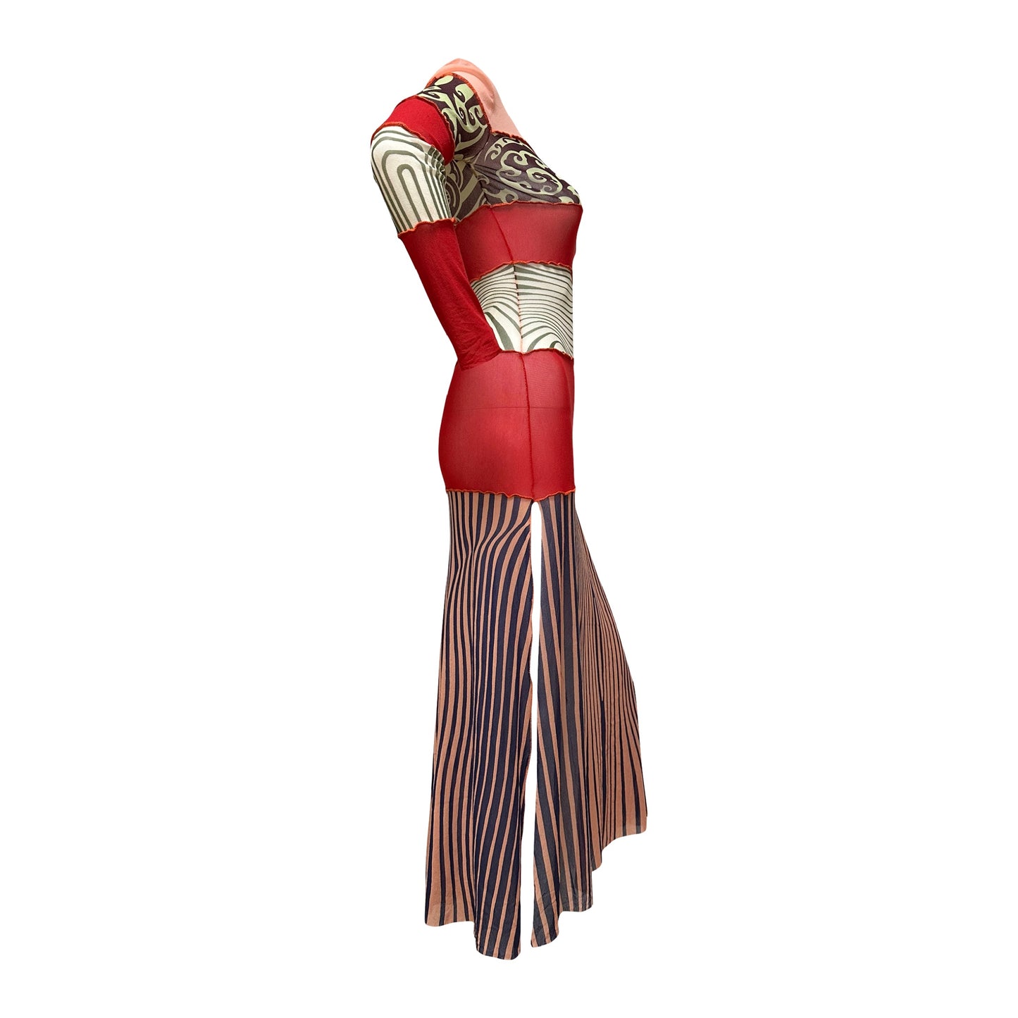 JEAN PAUL GAULTIER Spring Summer 1996 Cyberbaba Mesh Patchwork Optical Illusion Long Dress