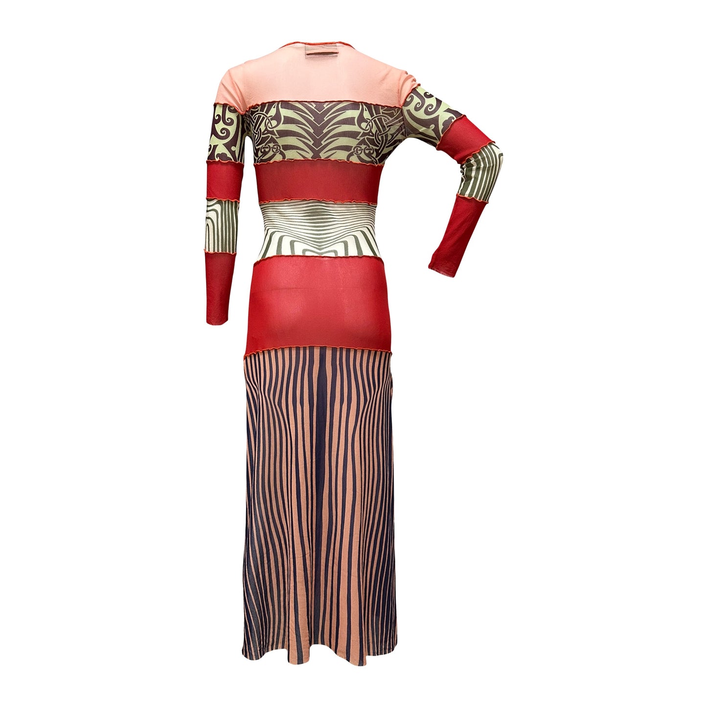 JEAN PAUL GAULTIER Spring Summer 1996 Cyberbaba Mesh Patchwork Optical Illusion Long Dress