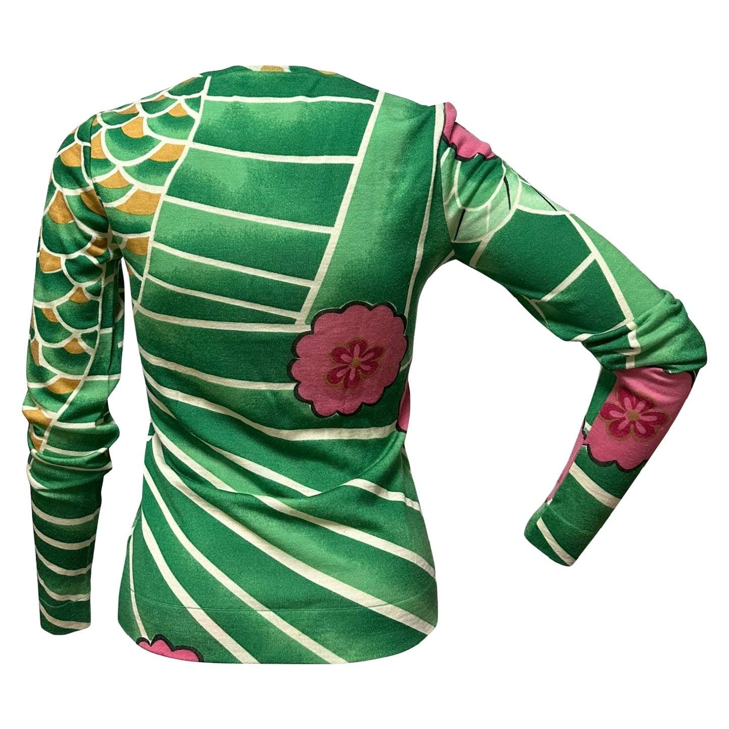 CHRISTIAN DIOR Fall Winter 2003 Koi Floral Print V-neck Knitted Jumper