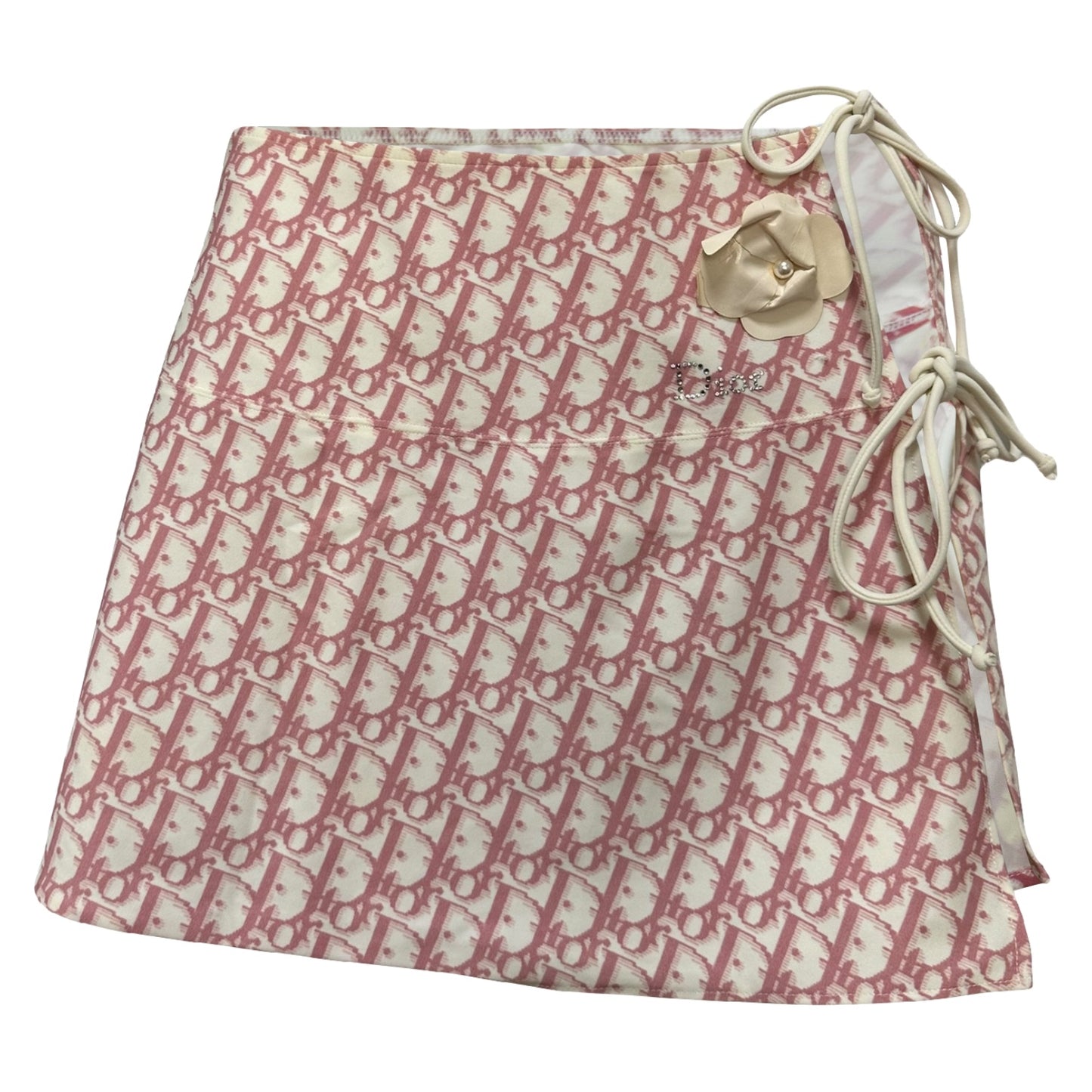 CHRISTIAN DIOR Trotter Monogram Flower Swarovski Logo Pareo Wraparound Mini Skirt