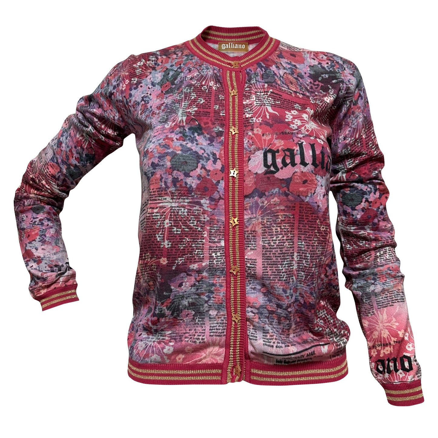 JOHN GALLIANO Floral Newspaper Print Knit Cardigan