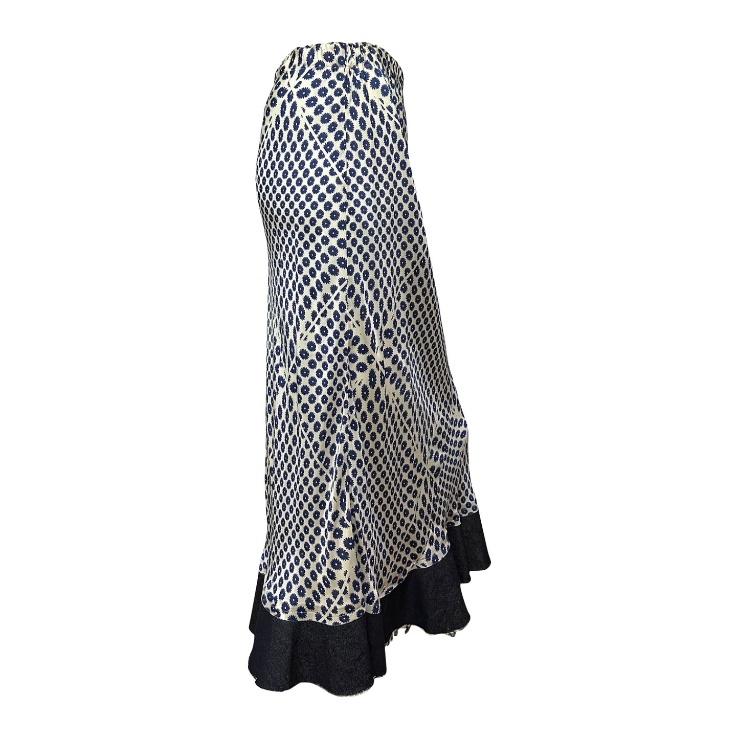 COMME DES GARÇONS Optical Floral Print Deim Trim Midi Skirt