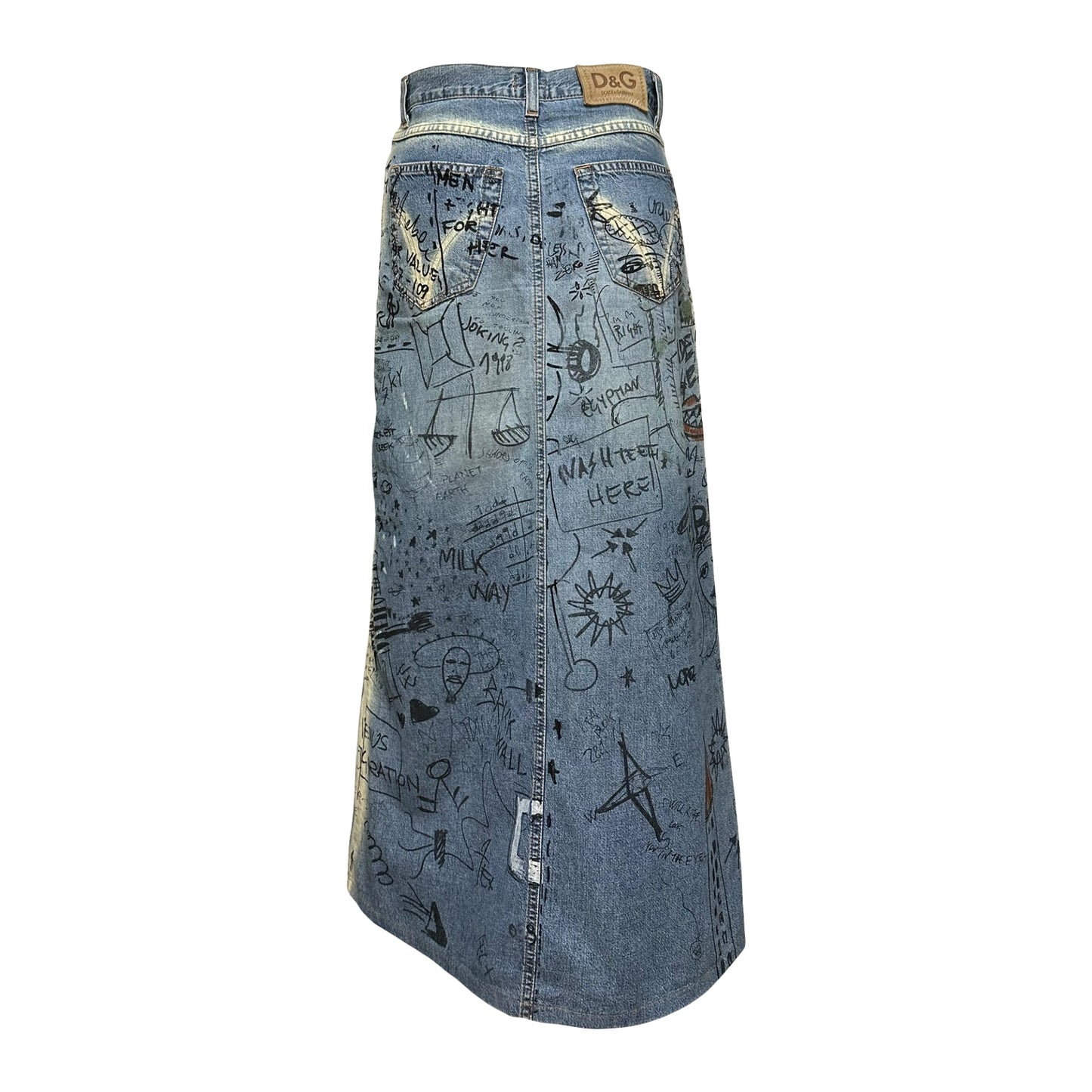 D&G Fall Winter 2000 Graffiti Print Denim Maxi Skirt