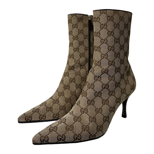 GUCCI GG Monogram Canvas Pointed Toe Ankle Boots