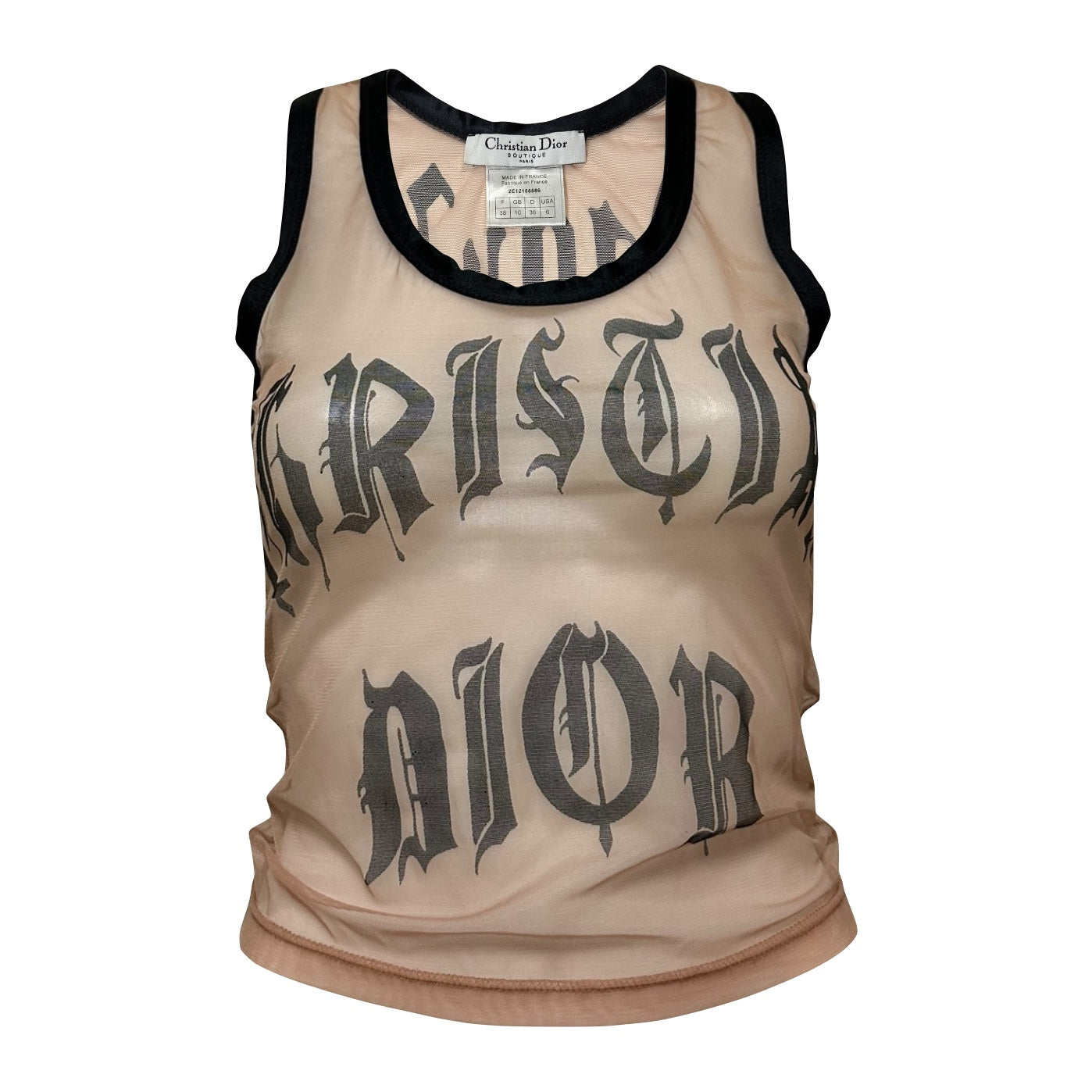 CHRISTIAN DIOR Spring Summer 2002 Gothic Logo Mesh Tank Top