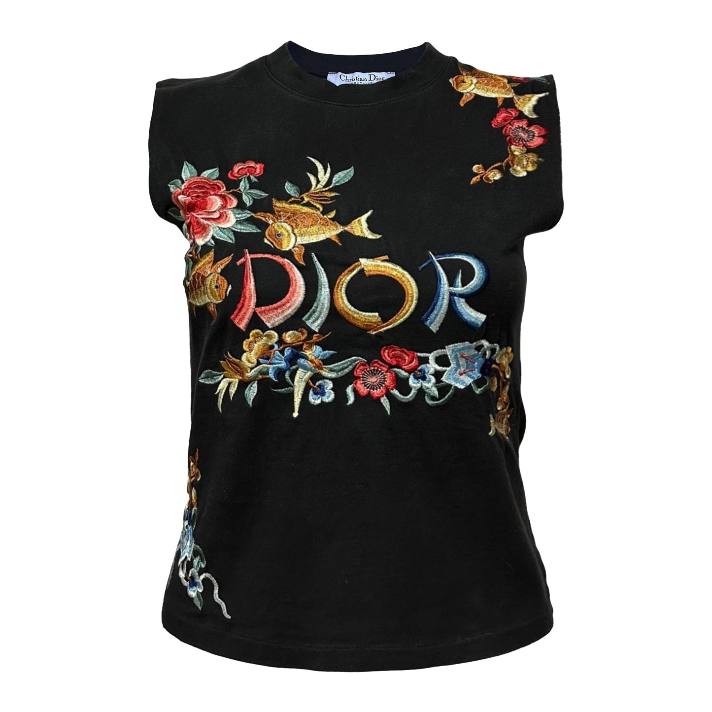 CHRISTIAN DIOR 2002 Oriental Koi Fish Floral Embroidered Tank Top