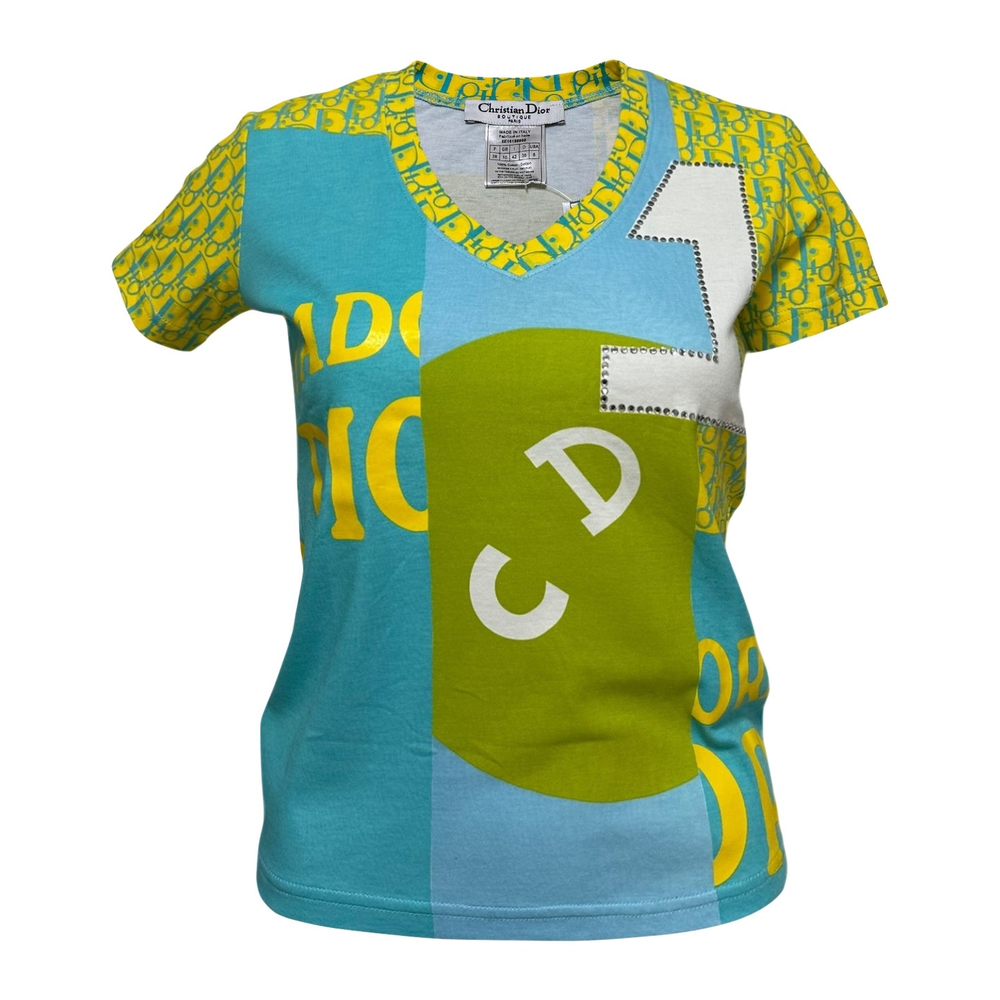 CHRISTIAN DIOR Spring Summer 2005 Trotter Patchwork Print Swarovski T-Shirt