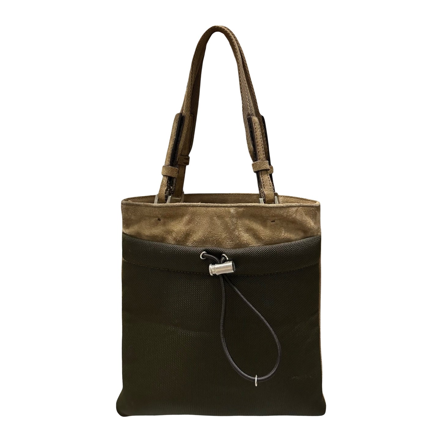 PRADA Fall Winter 1999 Appliqué Leaves Suede and Mesh Hand Bag
