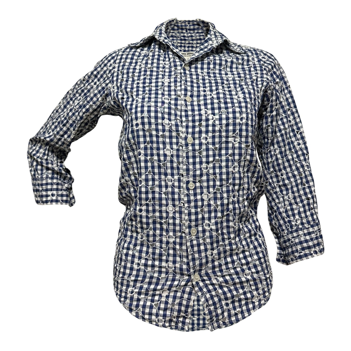 JUNYA WATANABE Spring Summer 2009 Embroidered Gingham Checkered Three-Quarter Sleeve Shirt