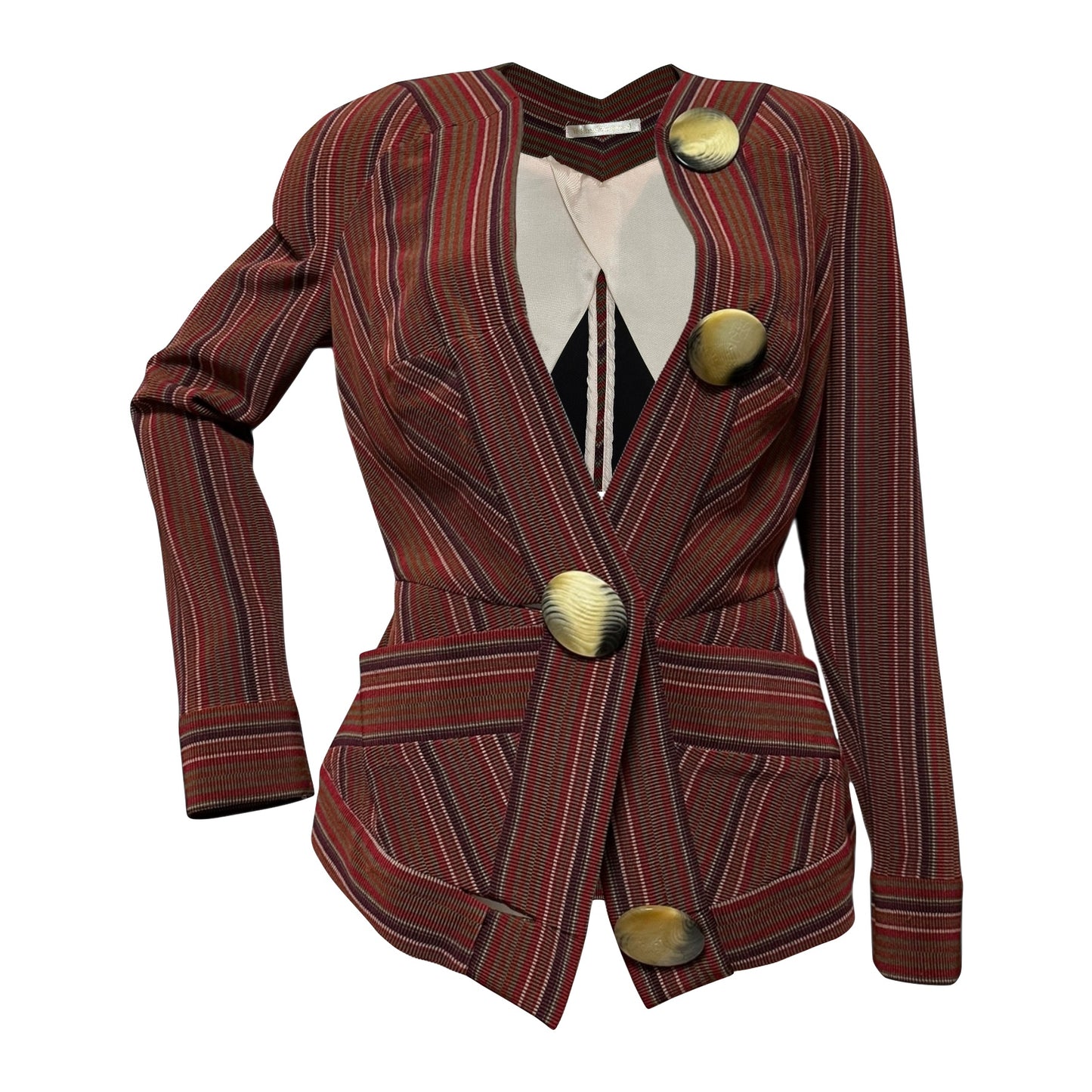 VIVIENNE WESTWOOD Fall Winter 1998 "Dressed To Scale" Striped Jacket with Orb Buttons