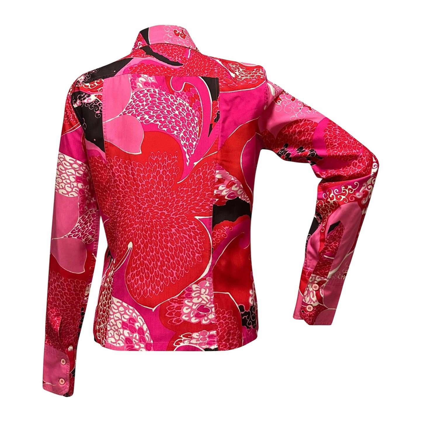 GUCCI Spring Summer 1999 "Hippie Chic" Acid Flower Print Silk Button Up Shirt