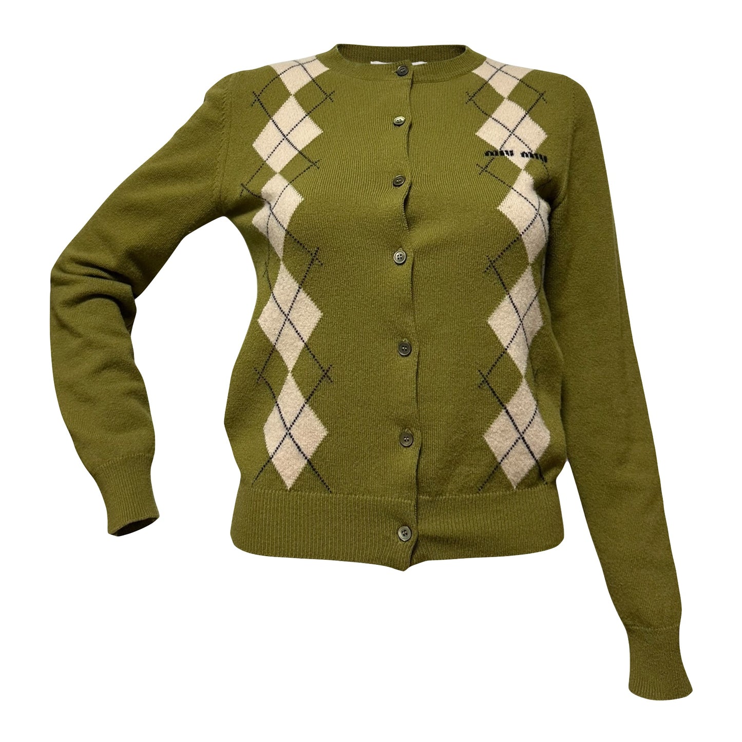 MIU MIU Fall Winter 2024 Argyle Knit Cashmere Cardigan