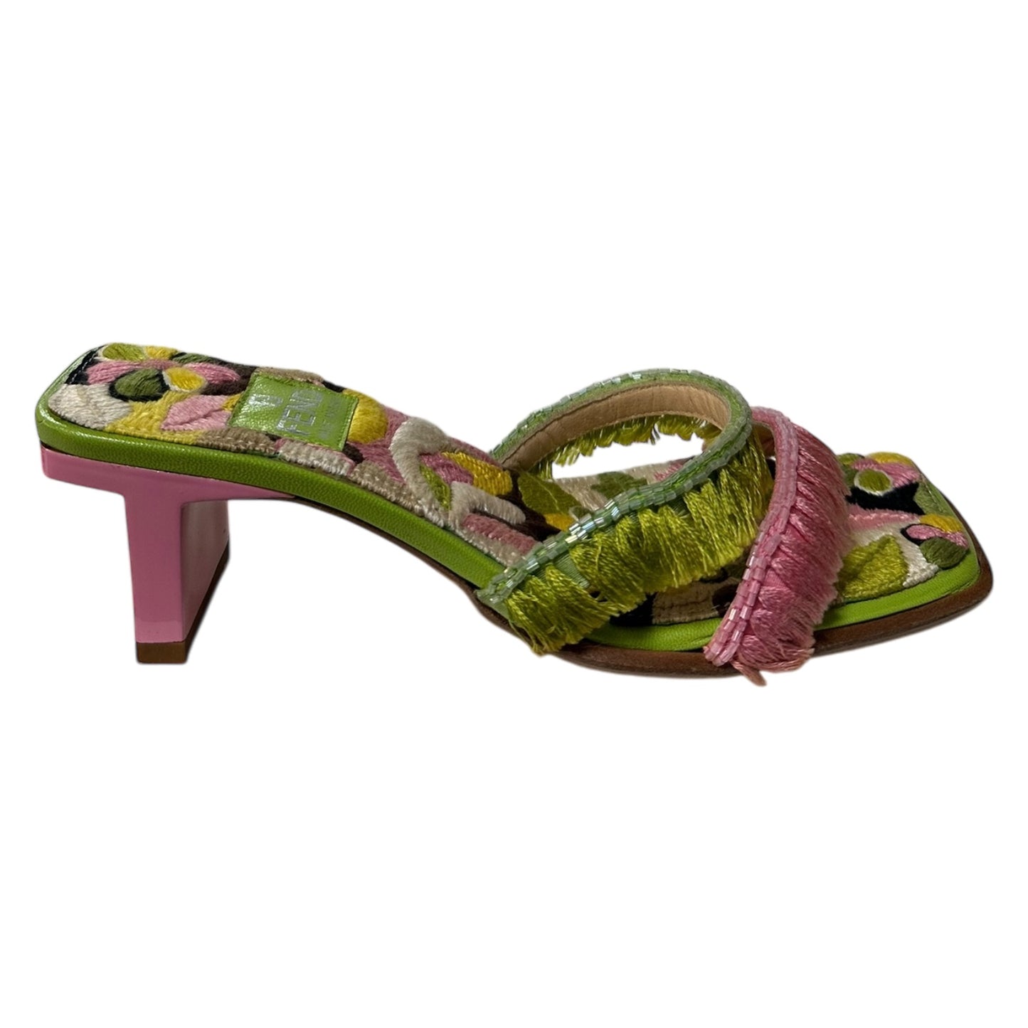 FENDI Spring Summer 2000 Floral Embroidered Fringe Beaded Sandals