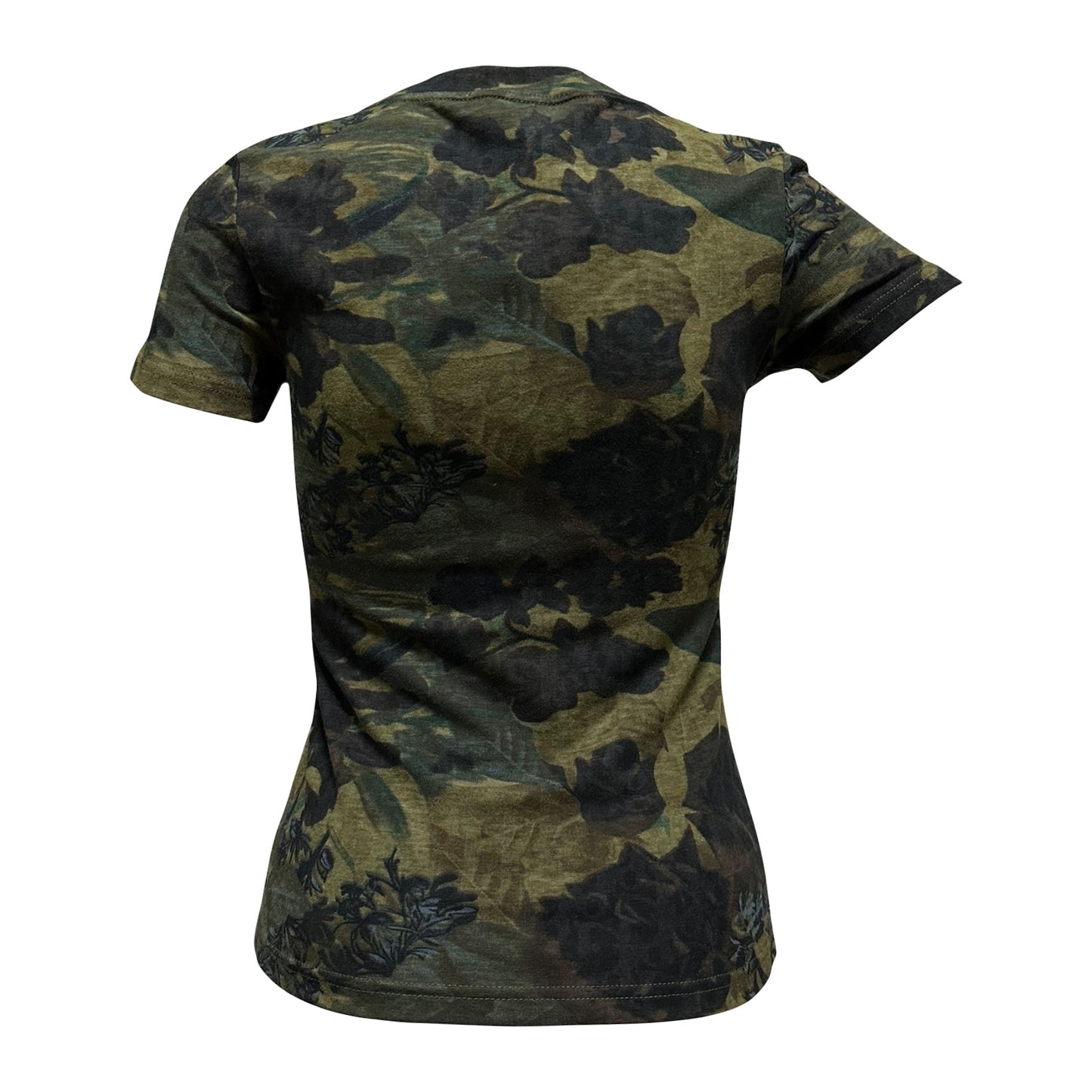 CHRISTIAN DIOR Spring Summer 2005 Camouflage Print Floral Embroidered T-Shirt with Broach