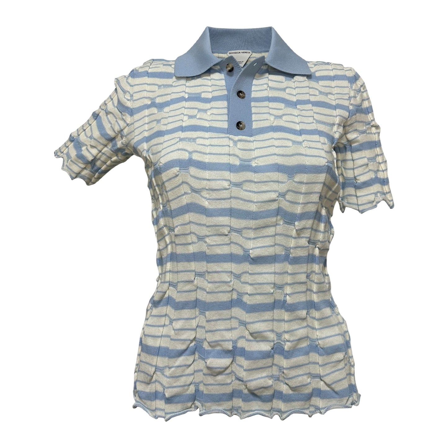 BOTTEGA VENETA Spring Summer 2023 Distorted Stripe Cotton Polo Shirt