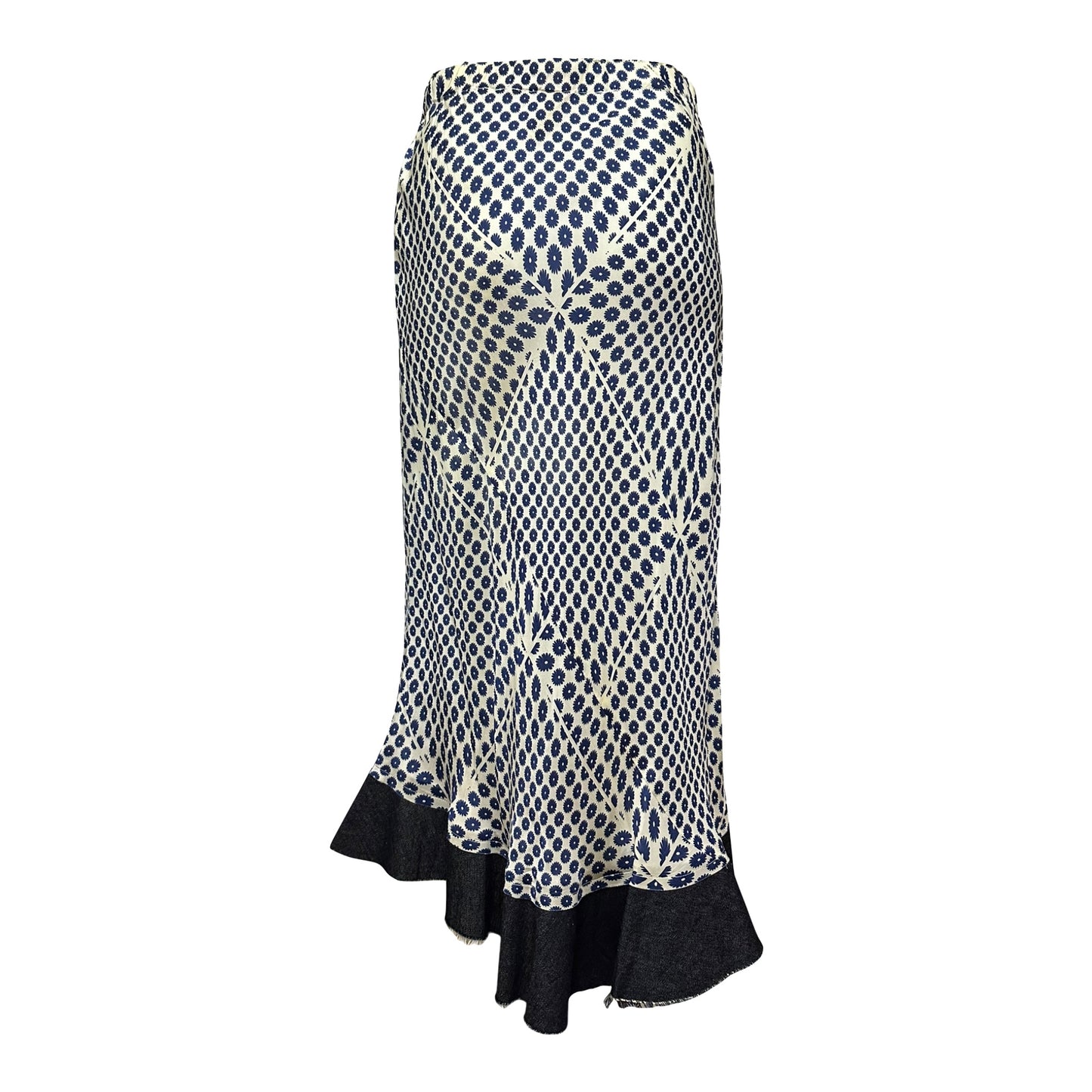COMME DES GARÇONS Optical Floral Print Deim Trim Midi Skirt