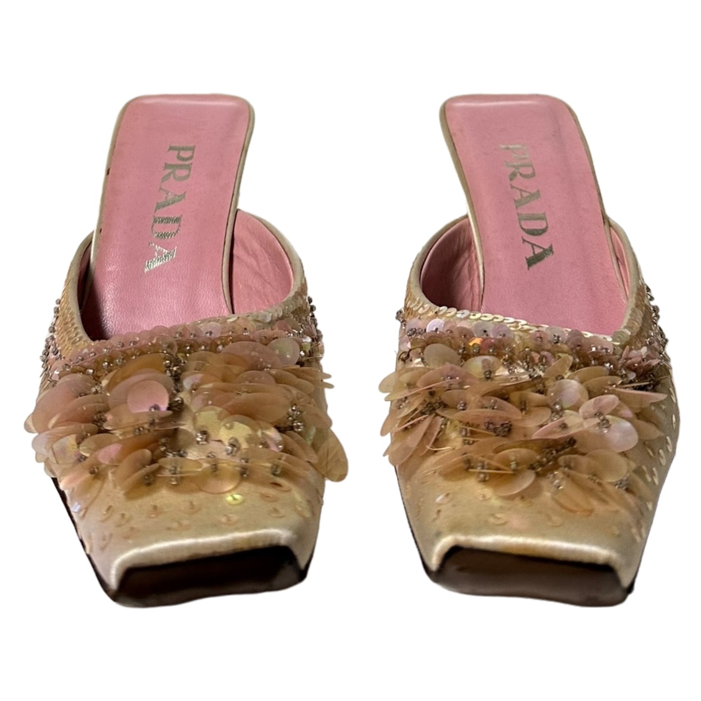 PRADA Spring Summer 2000 Raso Luce Satin Sequins Embellished Sandals