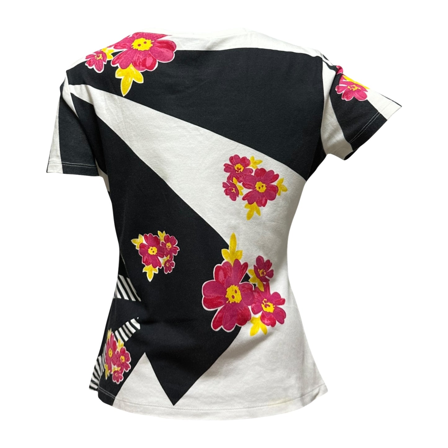 CHRISTIAN DIOR Spring Summer 2004 Dior Dolls Striped Floral V-neck T-Shirt