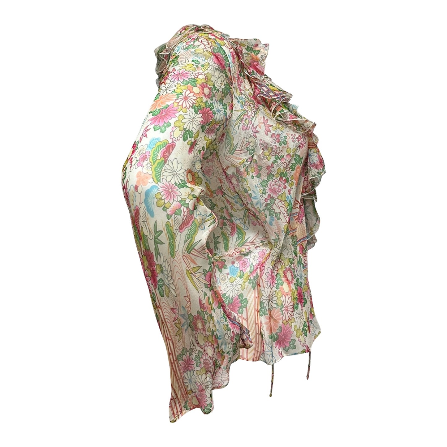 CHRISTIAN DIOR Spring Summer 2002 Floral Print Silk Chiffon Wrap Shirt