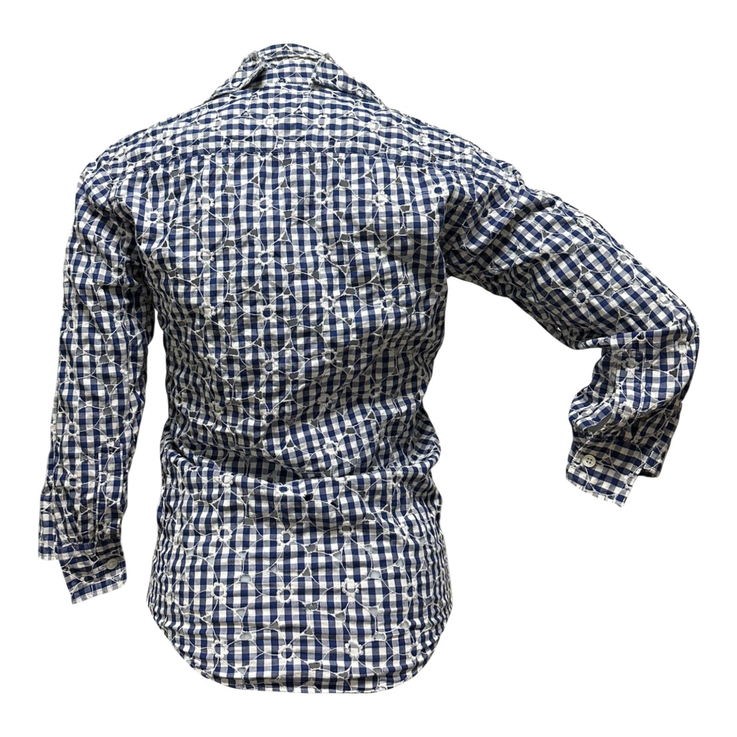 JUNYA WATANABE Spring Summer 2009 Embroidered Gingham Checkered Three-Quarter Sleeve Shirt