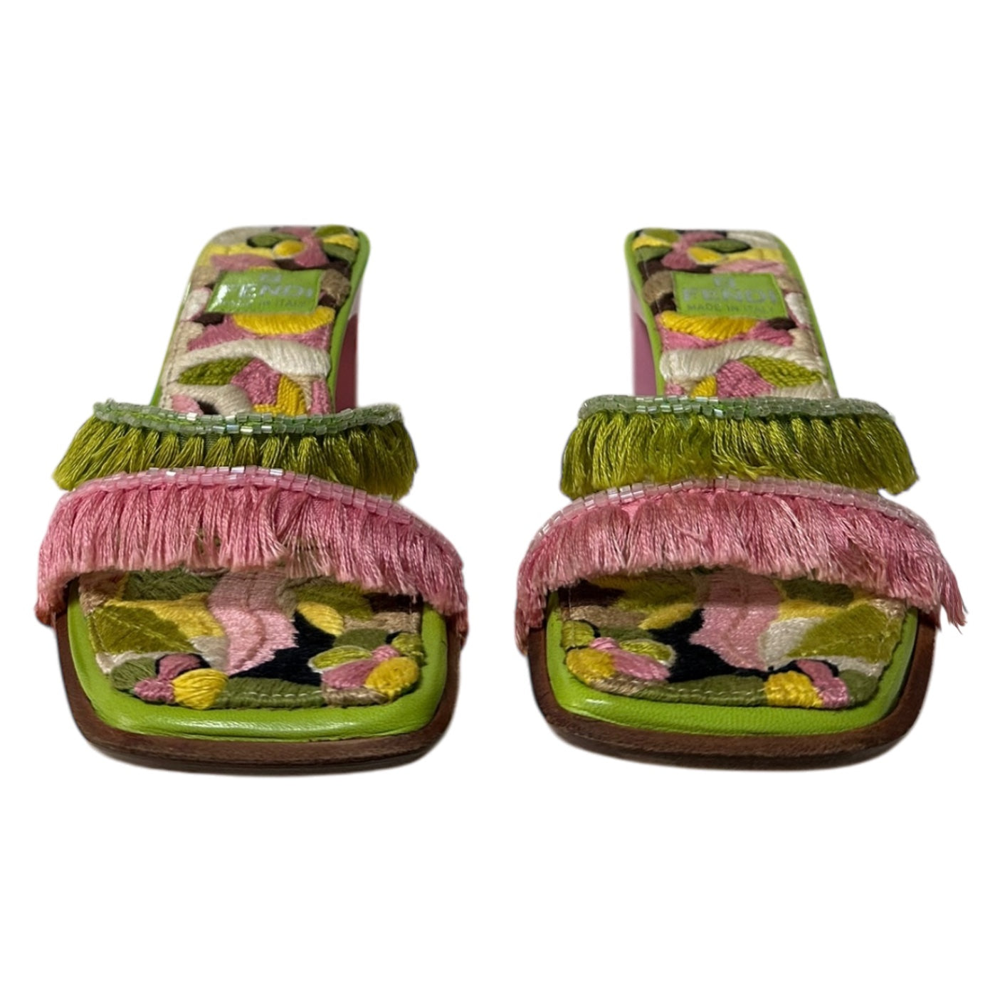 FENDI Spring Summer 2000 Floral Embroidered Fringe Beaded Sandals