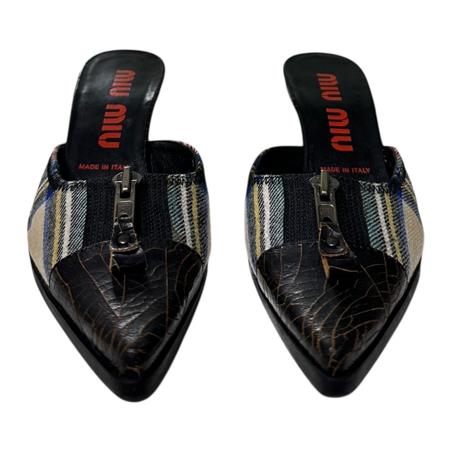 MIU MIU Cracked Leather Checkered Mules